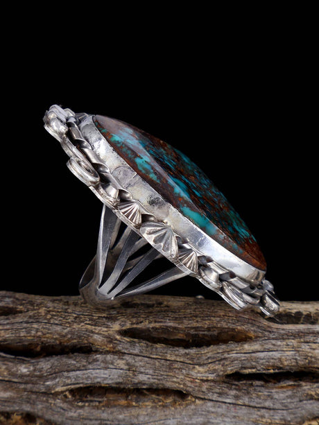 Navajo Pilot Mountain Turquoise Ring, Size 8 1/2 - PuebloDirect.com