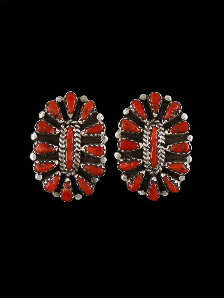 Native American Jewelry Zuni Coral Post Earrings - PuebloDirect.com