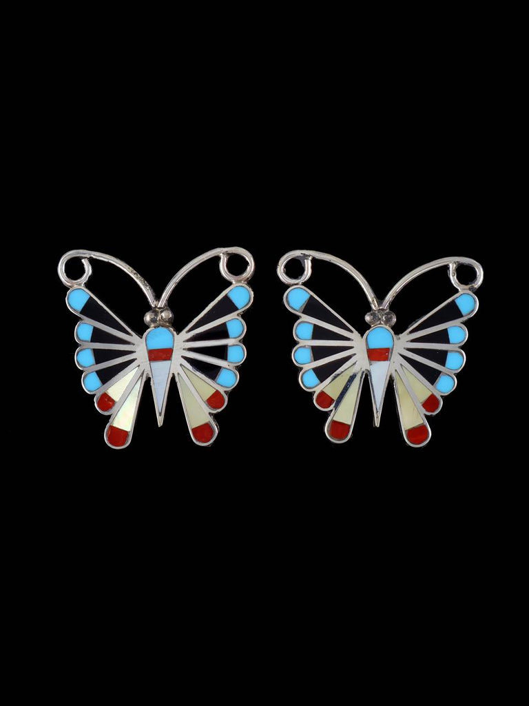 Zuni Turquoise Inlay Post Butterfly Earrings - PuebloDirect.com