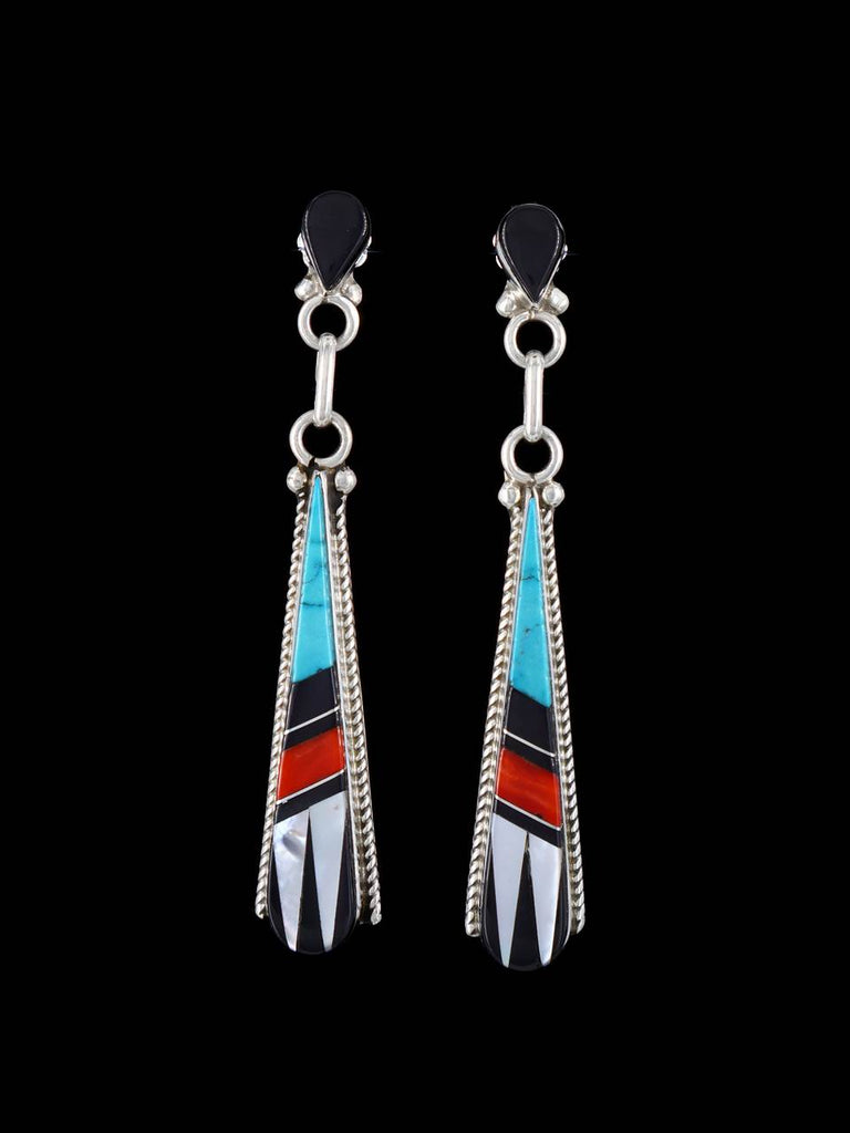 Zuni Turquoise and Coral Inlay Post Earrings - PuebloDirect.com