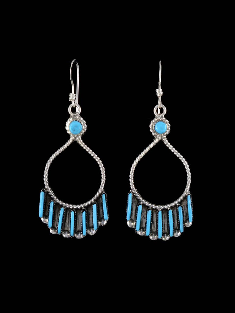 Sterling Silver Zuni Needlepoint Turquoise Dangle Earrings - PuebloDirect.com