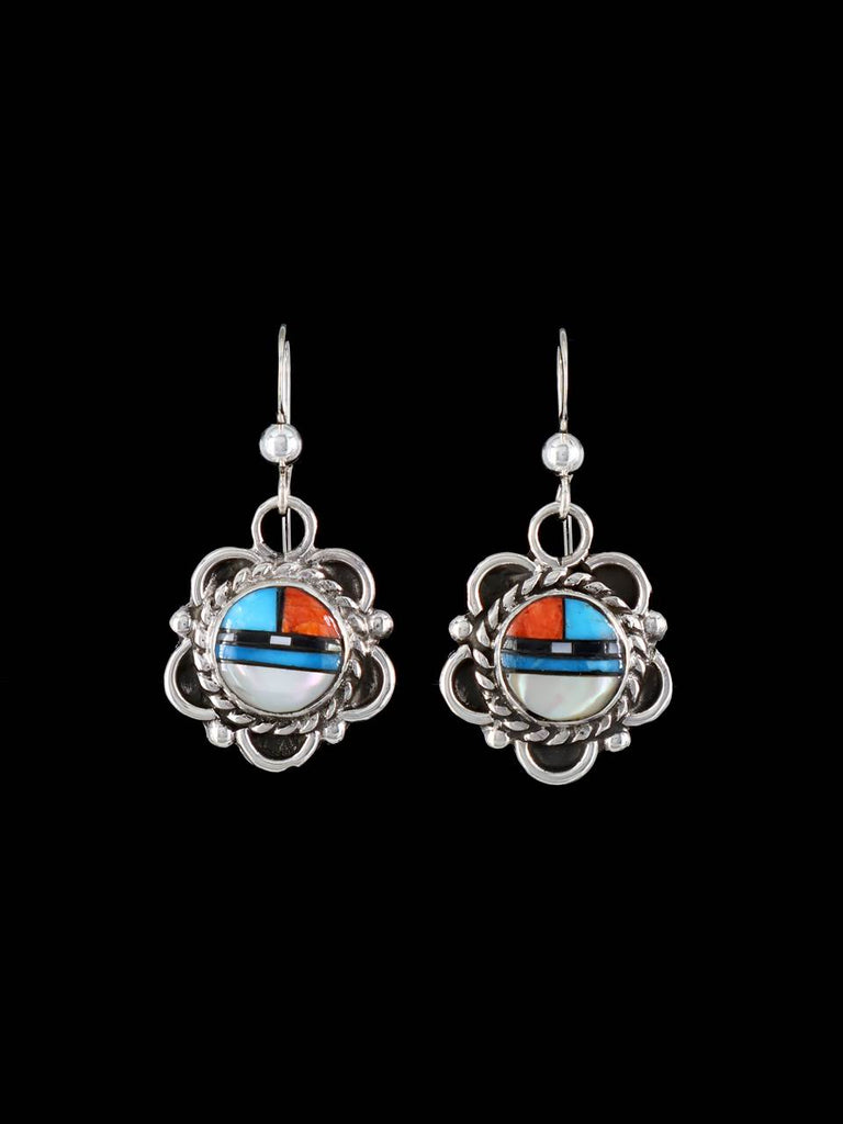 Turquoise and Spiny Oyster Zuni Inlay Dangle Earrings - PuebloDirect.com