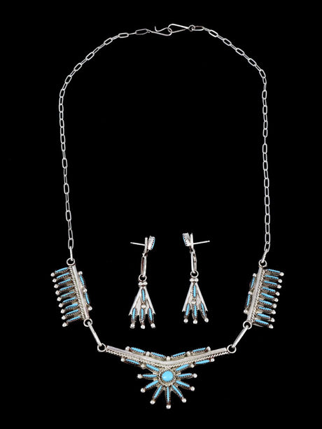 Native American Zuni Turquoise Necklace and Earrings Set - PuebloDirect.com