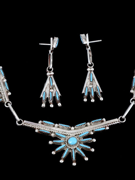 Native American Zuni Turquoise Necklace and Earrings Set - PuebloDirect.com