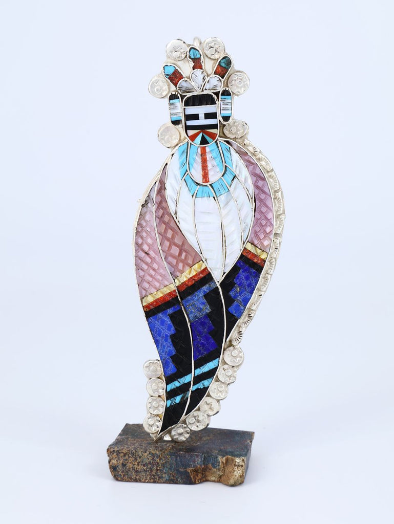 Zuni Inlay Cornmaiden Dancer Pin/Pendant With Stand - PuebloDirect.com