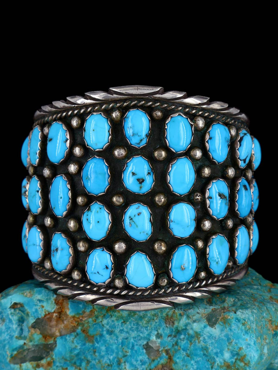 Vintage fashion Native American Navajo Old Pawn Sterling Silver Turquoise Glyph Cuff Bracelet 6