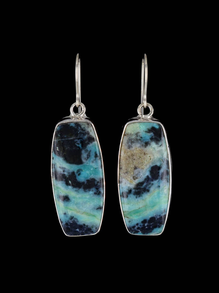 Native American Opalized Petrified Wood Sterling Silver Dangle Earrings - PuebloDirect.com