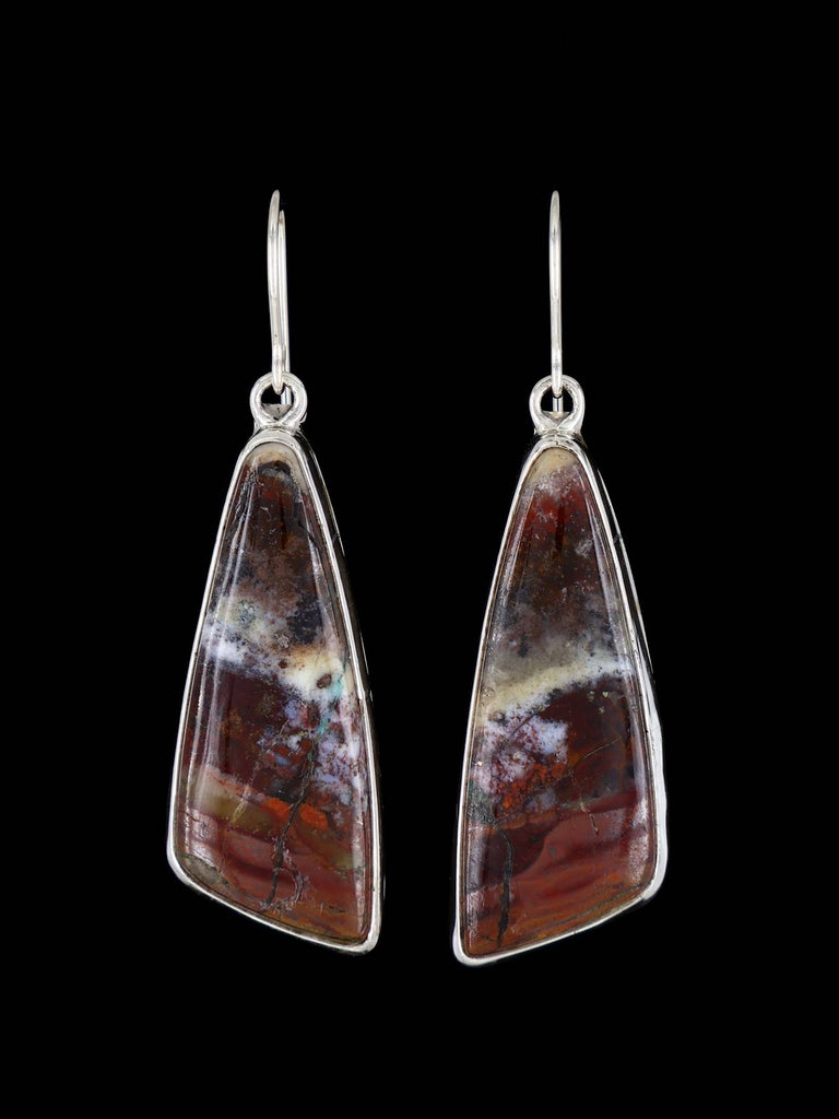 Native American Opalized Petrified Wood Sterling Silver Dangle Earrings - PuebloDirect.com