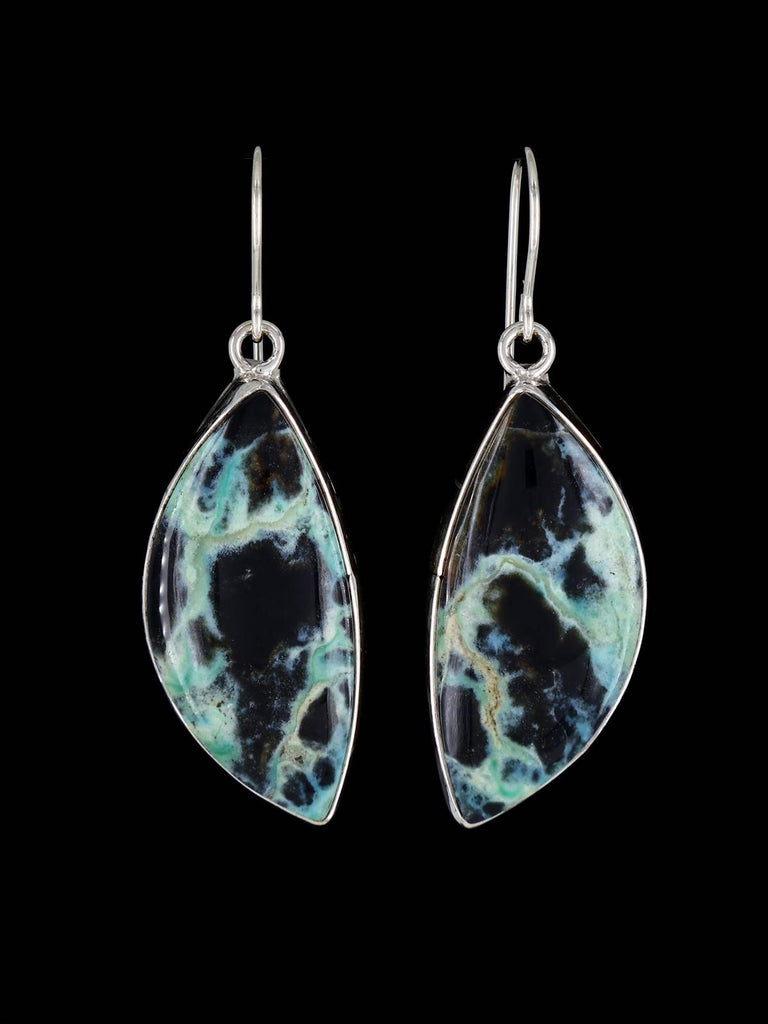 Native American Opalized Petrified Wood Sterling Silver Dangle Earrings - PuebloDirect.com