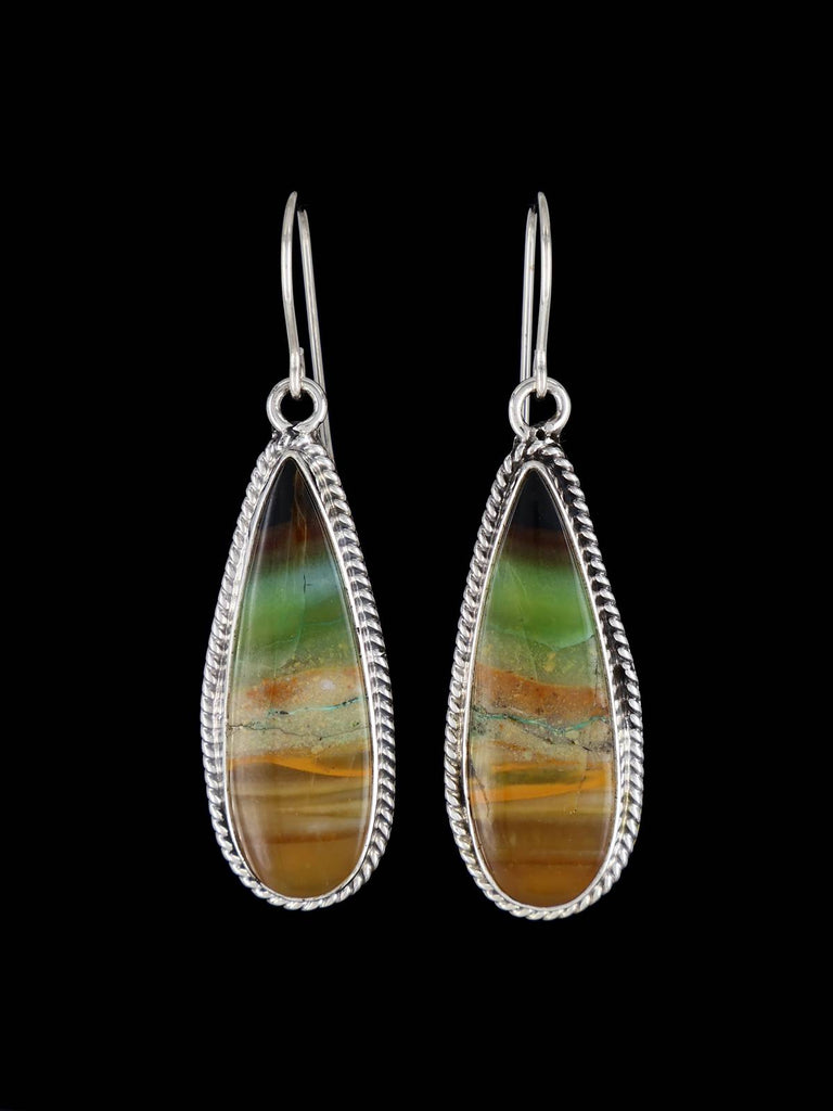 Native American Opalized Petrified Wood Sterling Silver Dangle Earrings - PuebloDirect.com