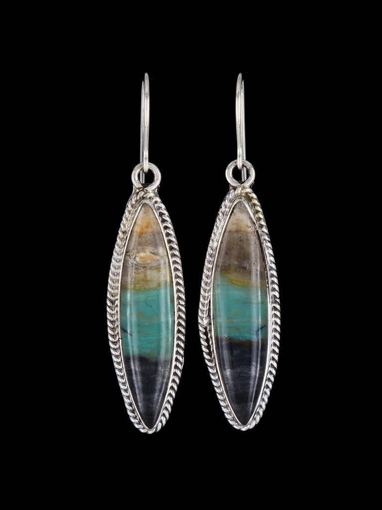 Native American Opalized Petrified Wood Sterling Silver Dangle Earrings - PuebloDirect.com