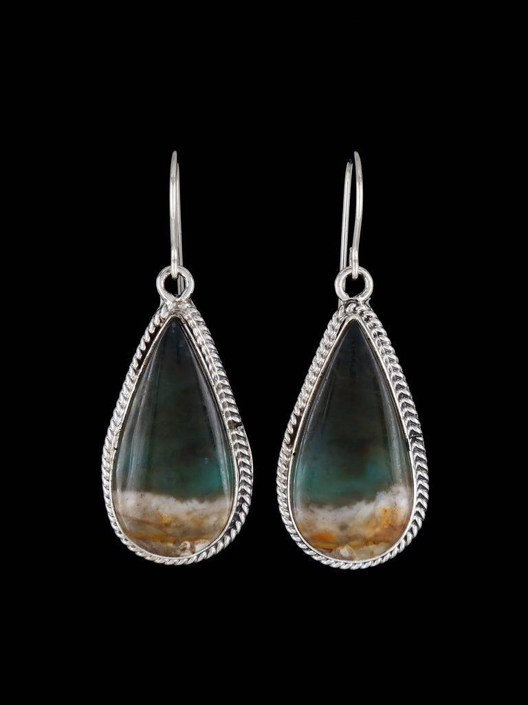 Native American Opalized Petrified Wood Sterling Silver Dangle Earrings - PuebloDirect.com