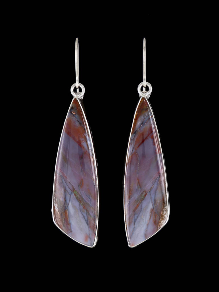 Native American Opalized Petrified Wood Sterling Silver Dangle Earrings - PuebloDirect.com