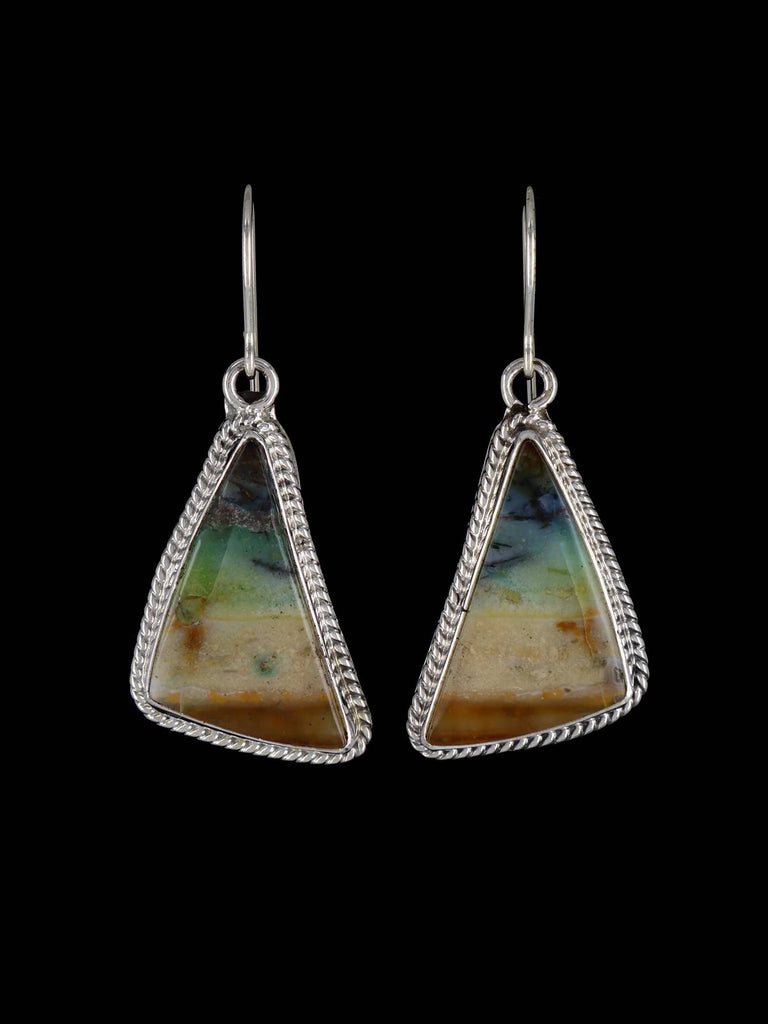 Native American Opalized Petrified Wood Sterling Silver Dangle Earrings - PuebloDirect.com