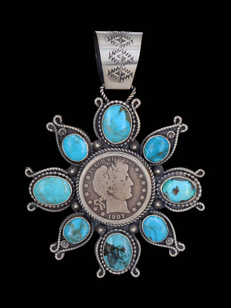 Native American Jewelry Natural Cloud Mountain Turquoise Pendant - PuebloDirect.com