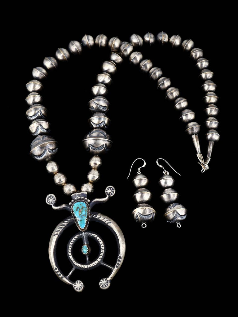 Native American Turquoise Sterling Silver Naja Necklace and Earring Set - PuebloDirect.com