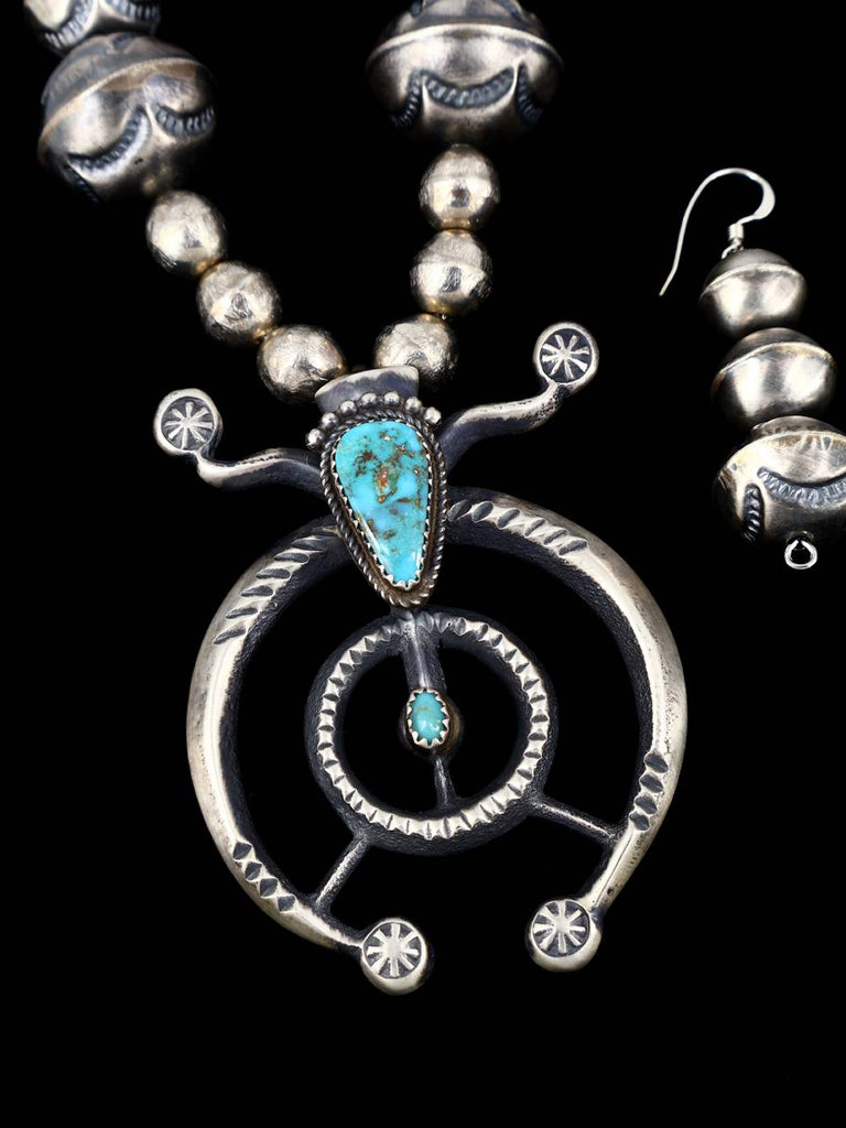 Native American Turquoise Sterling Silver Naja Necklace and Earring Set - PuebloDirect.com