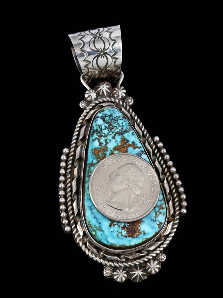 Native American Sterling Silver Natural Pilot Mountain Turquoise Pendant - PuebloDirect.com