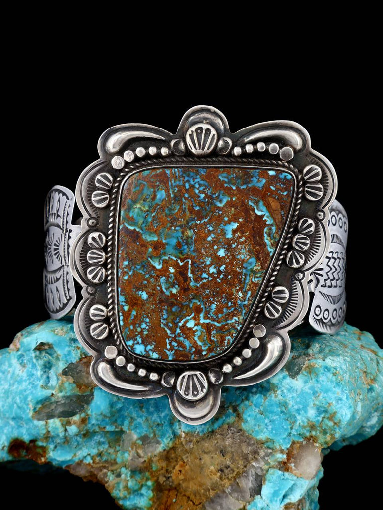 Native American Sterling Silver Royston Turquoise Thunderbird Bracelet - PuebloDirect.com