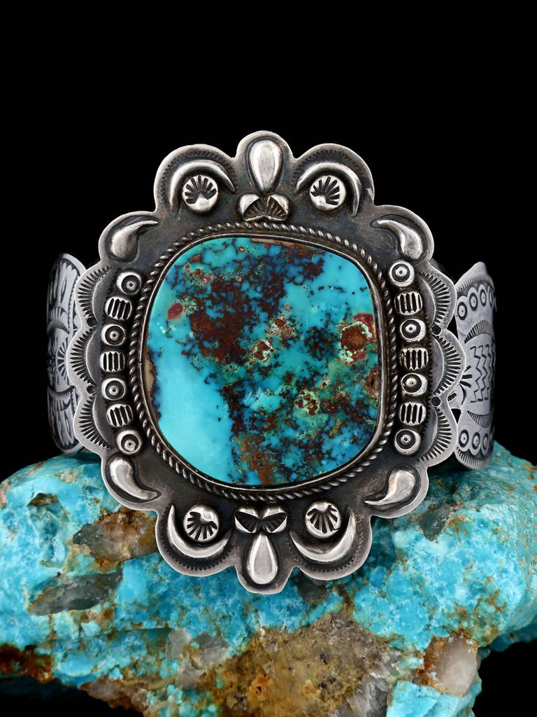 Native American Sterling Silver Royston Turquoise Thunderbird Bracelet - PuebloDirect.com