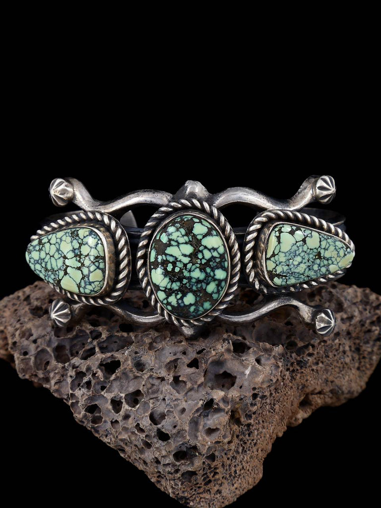 Native American Sterling Silver Sandcast New Lander Variscite Bracelet - PuebloDirect.com