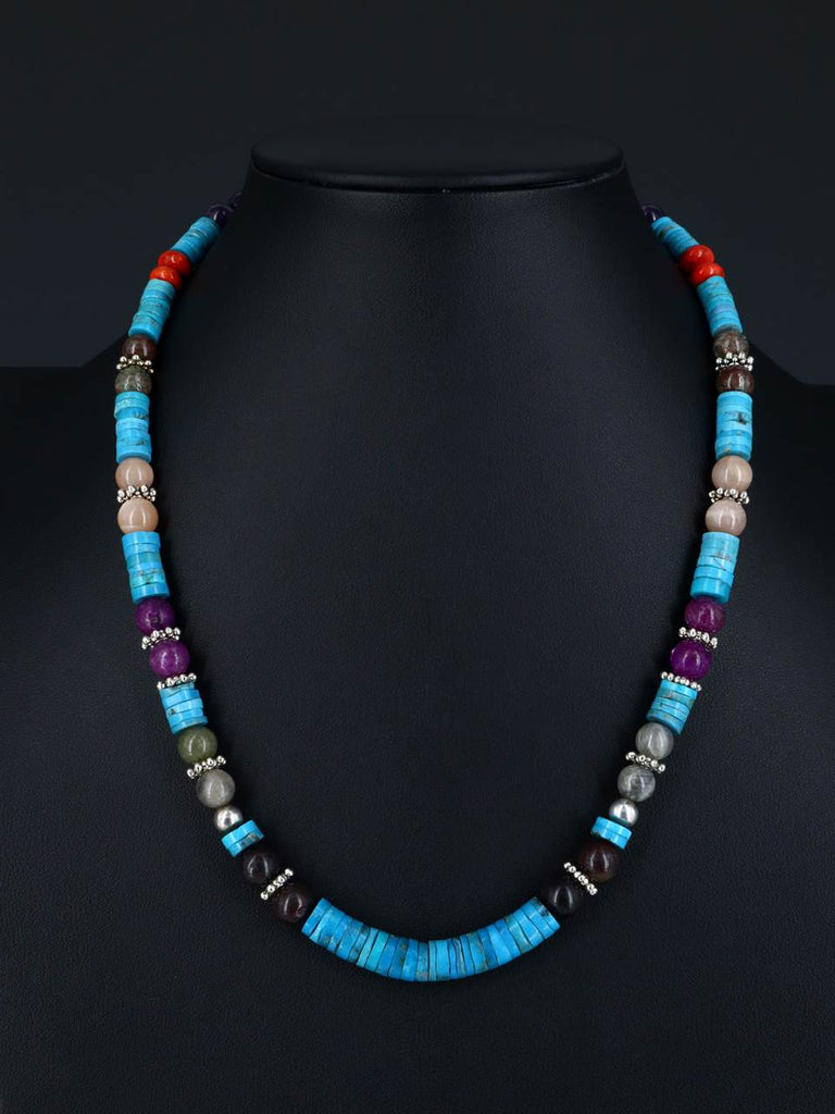 20" Navajo Single Strand Beaded Turquoise Necklace - PuebloDirect.com