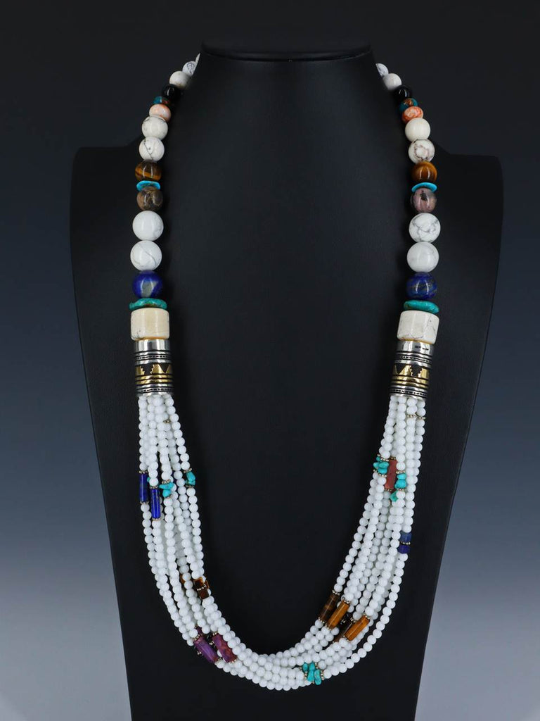 30" Navajo White Marble Multi Strand Beaded Necklace - PuebloDirect.com