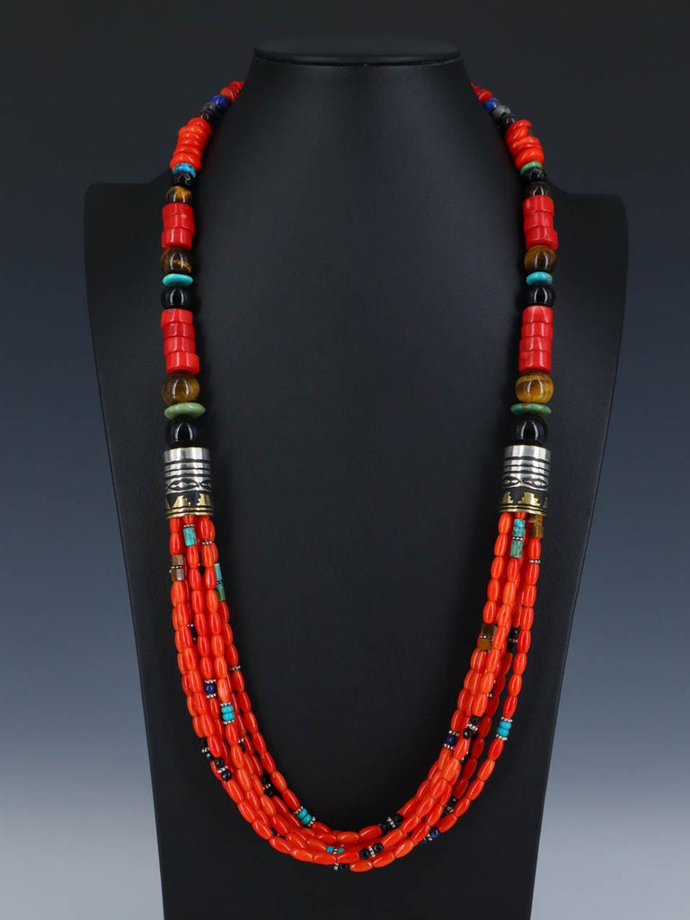 30" Bamboo Coral Multi Strand Beaded Necklace - PuebloDirect.com