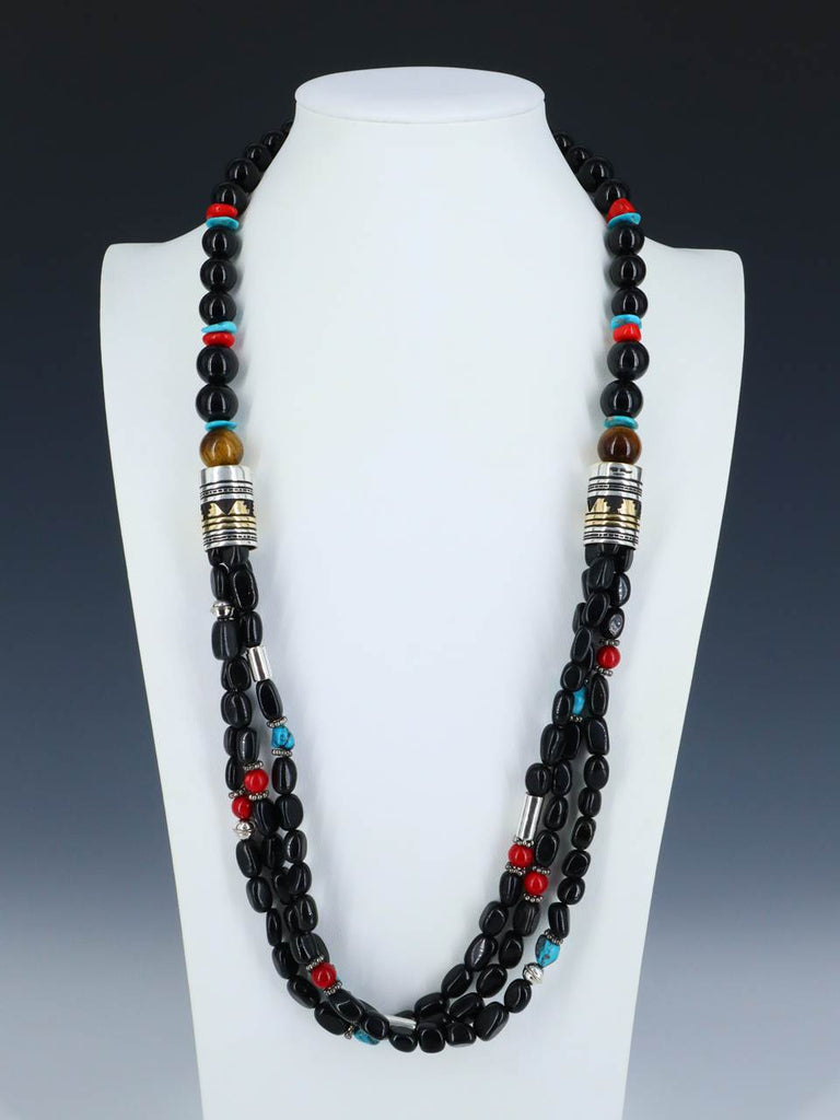 30" Navajo Black Onyx Multi Strand Beaded Necklace - PuebloDirect.com