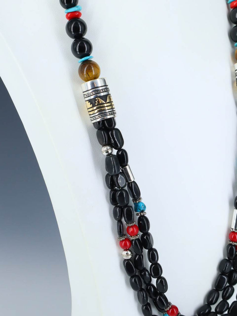 30" Navajo Black Onyx Multi Strand Beaded Necklace - PuebloDirect.com