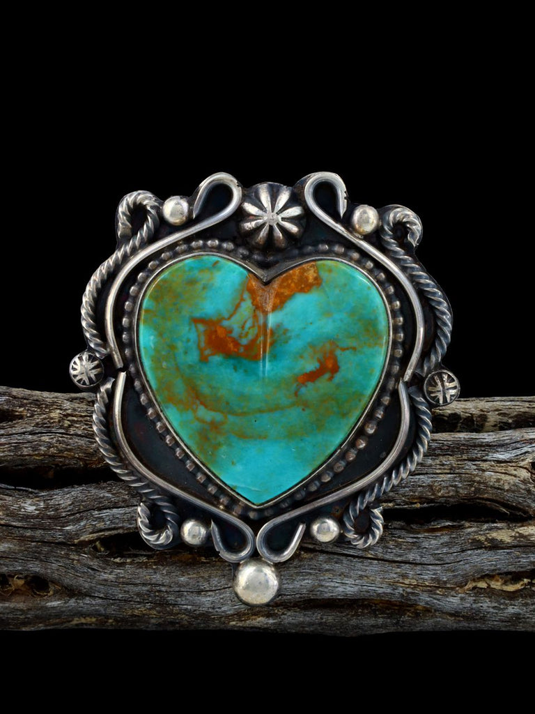 Navajo Natural Royston Turquoise Heart Ring, Size 8 1/2 - PuebloDirect.com