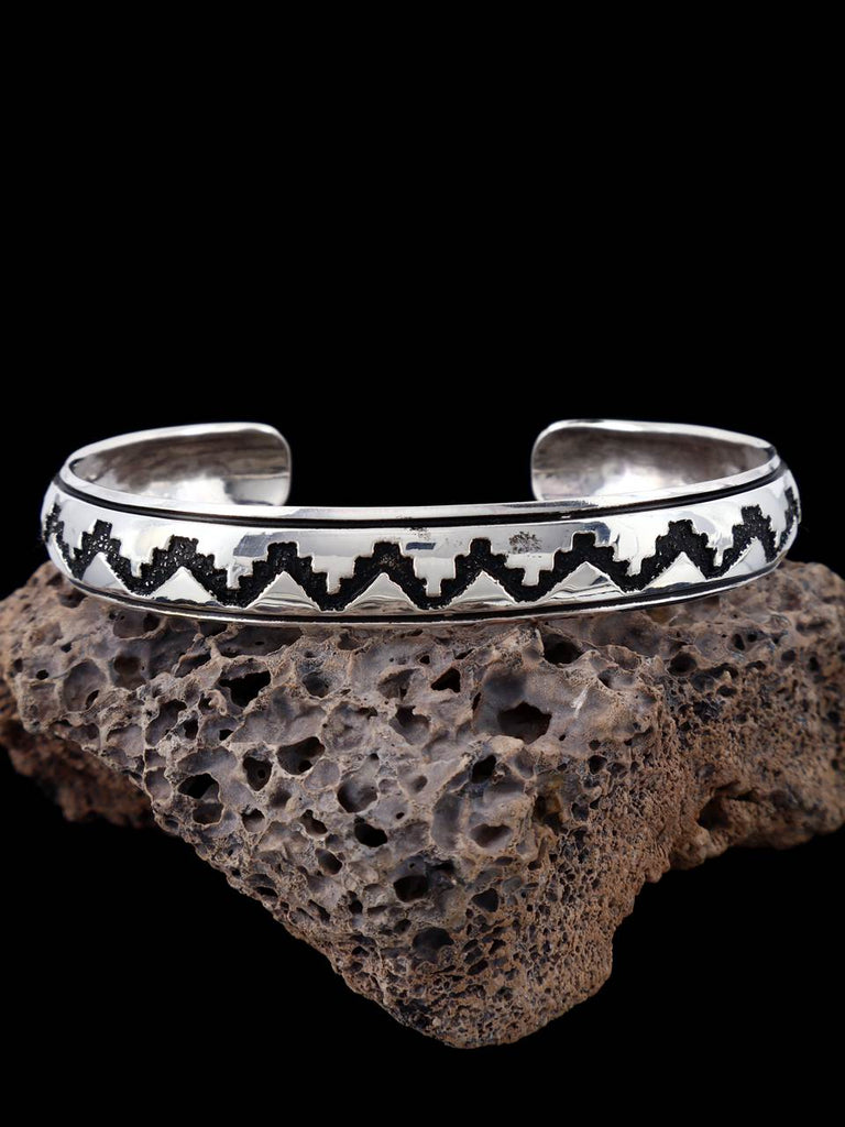 Navajo Sterling Silver Overlay Cuff Bracelet - PuebloDirect.com