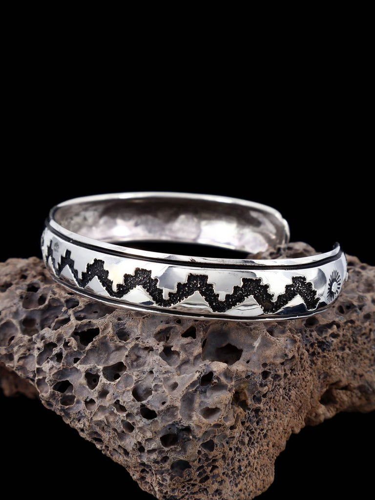 Navajo Sterling Silver Overlay Cuff Bracelet - PuebloDirect.com