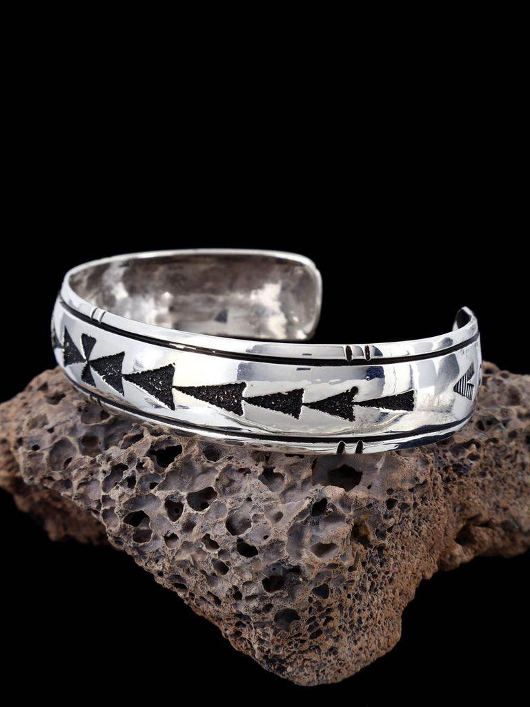 Navajo Sterling Silver Overlay Cuff Bracelet - PuebloDirect.com