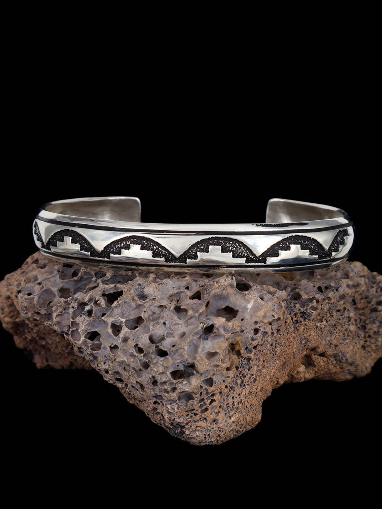 Navajo Sterling Silver Overlay Cuff Bracelet - PuebloDirect.com