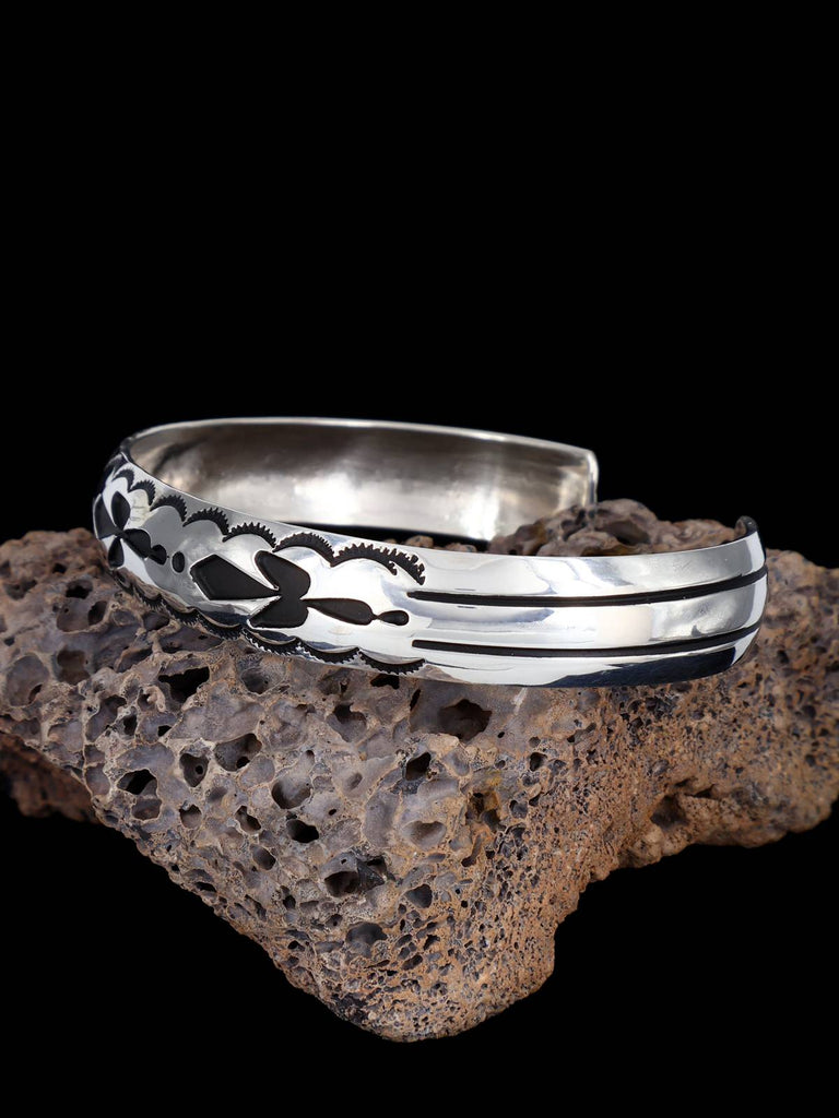 Navajo Sterling Silver Overlay Cuff Bracelet - PuebloDirect.com