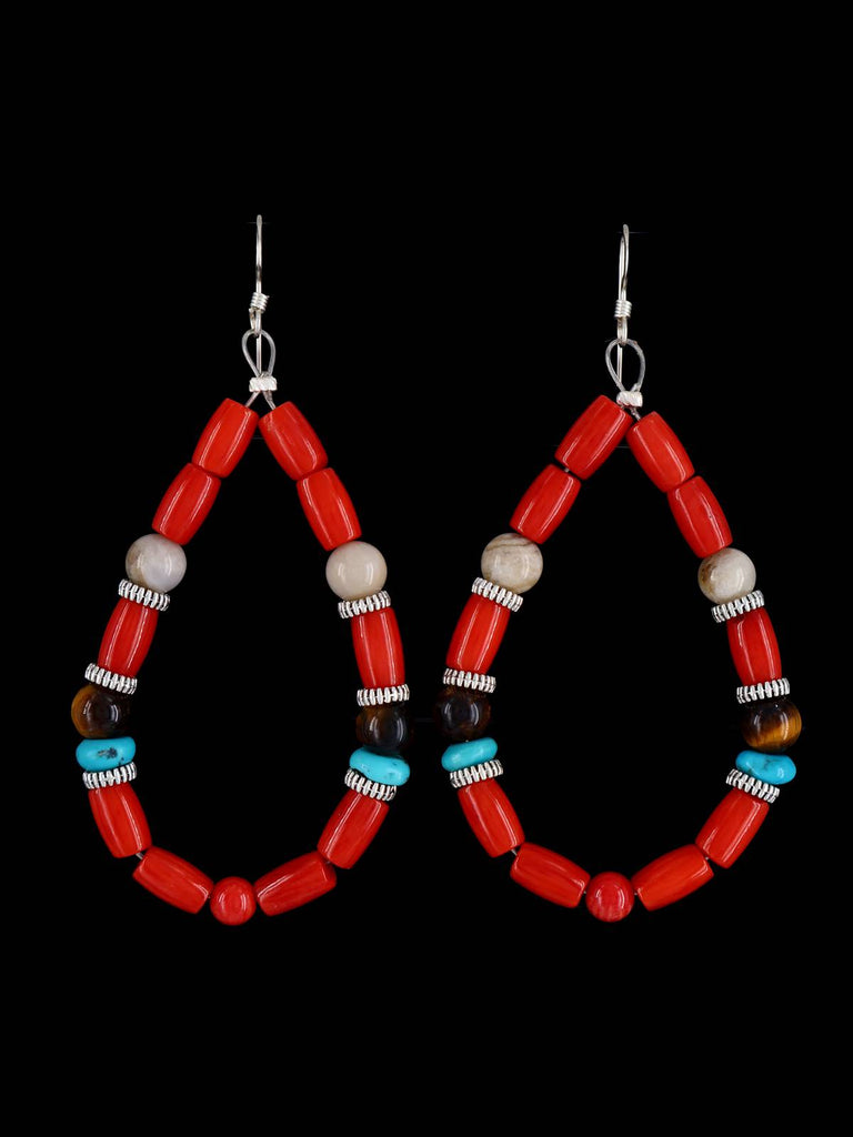 Navajo Dyed Bamboo Coral Beaded Dangle Earrings - PuebloDirect.com