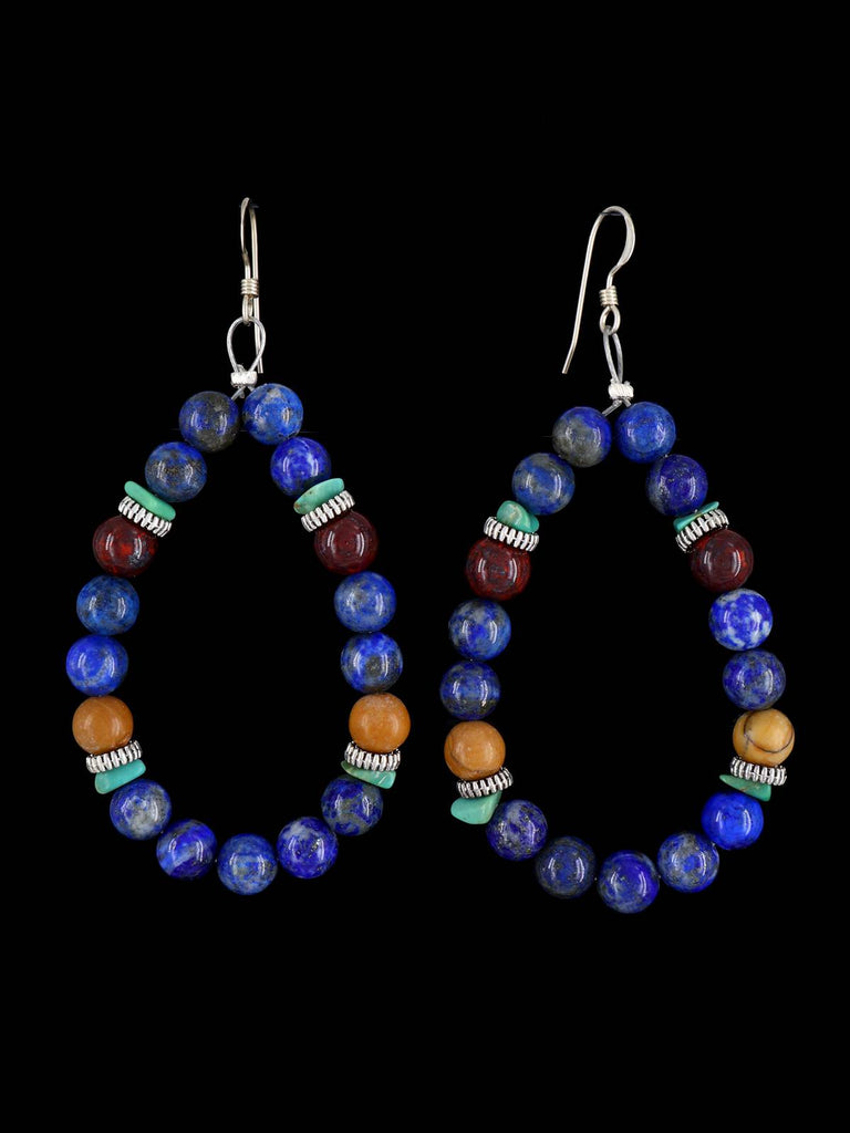 Navajo Lapis Beaded Dangle Earrings - PuebloDirect.com