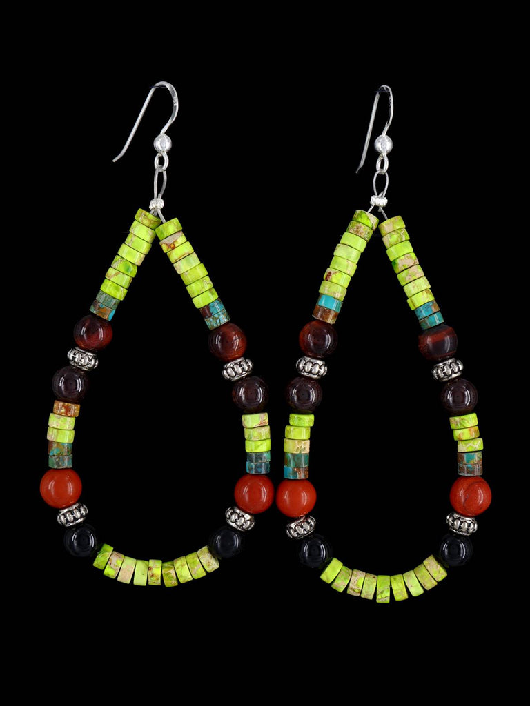 Navajo Mojave Turquoise Beaded Dangle Earrings - PuebloDirect.com