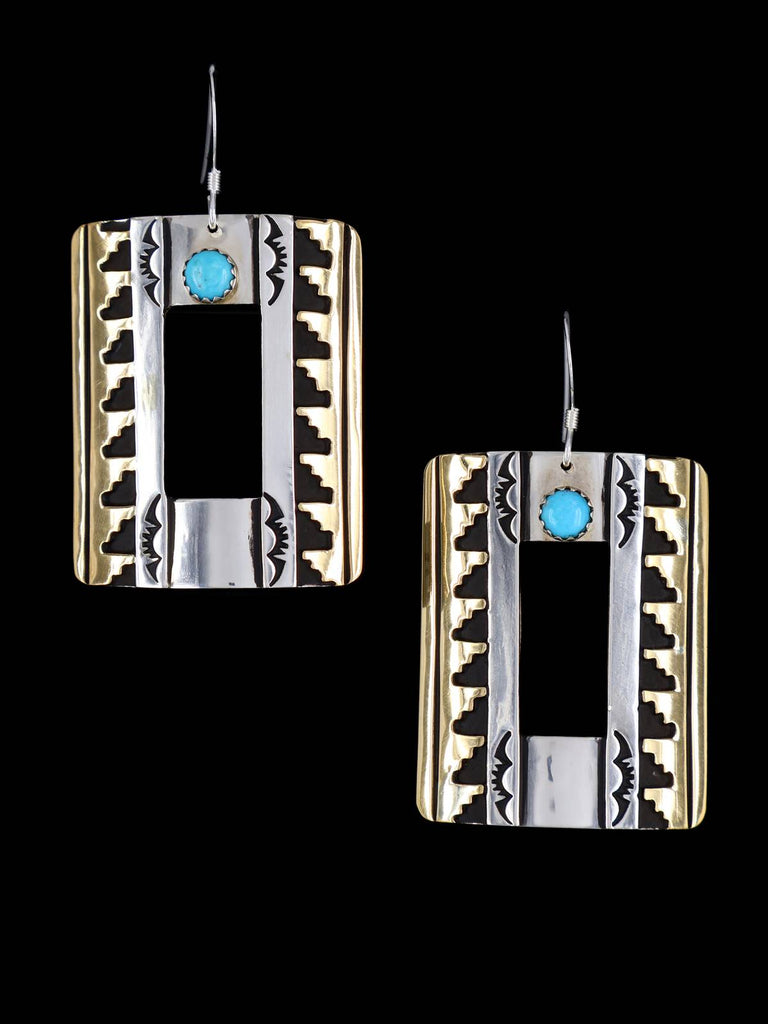 Navajo Overlay Kingman Turquoise Dangle Earrings - PuebloDirect.com