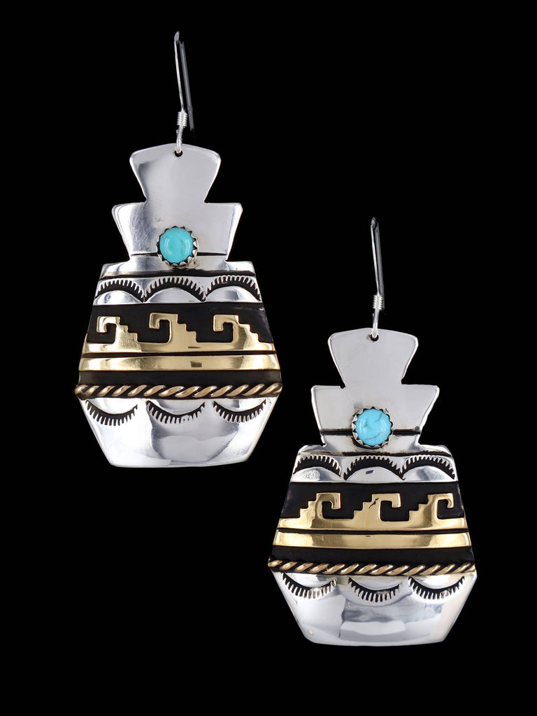 Navajo Overlay Kingman Turquoise Dangle Earrings - PuebloDirect.com