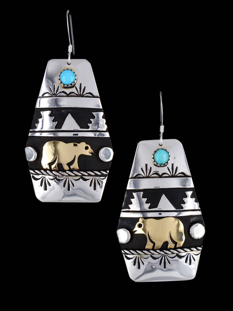 Navajo Overlay Kingman Turquoise Dangle Earrings - PuebloDirect.com