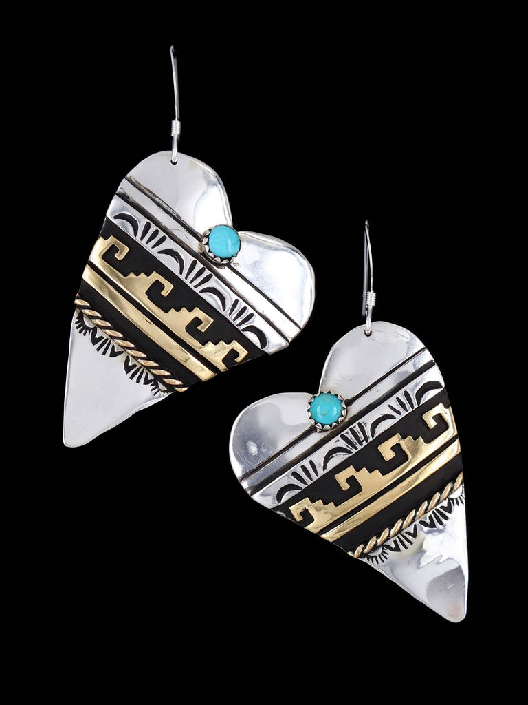 Navajo Sterling Silver Turquoise Heart Dangle Earrings - PuebloDirect.com