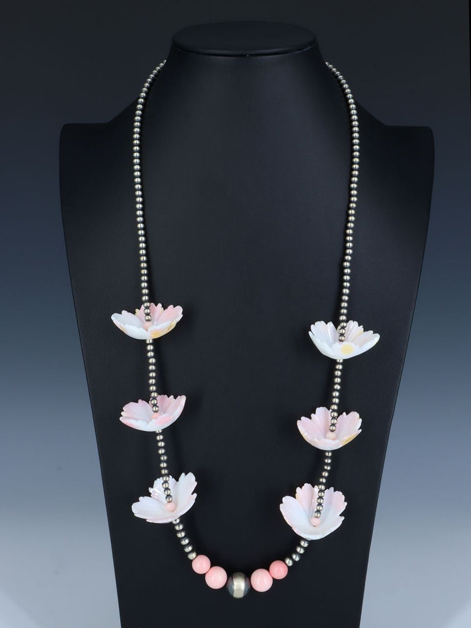 Jewellery Set : Pink artificial flower and pearls jewellery