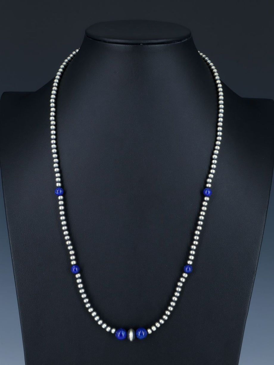 Native American Lapis and Silver Beaded Necklace | Theresa Belone