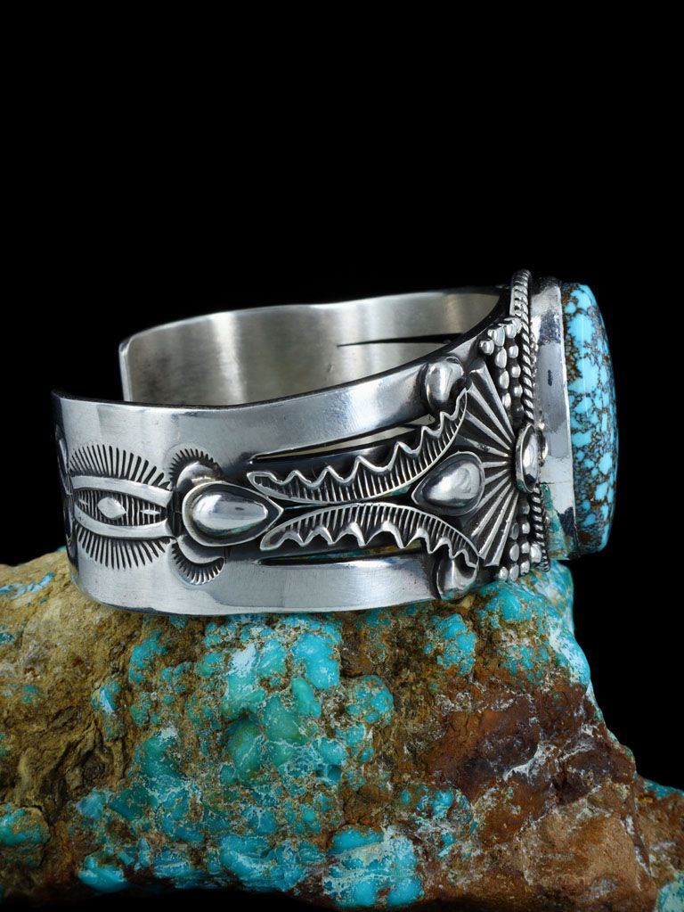 Navajo Sterling Silver Rare Gem Kingman Turquoise Cuff Bracelet Derrick  Gordon