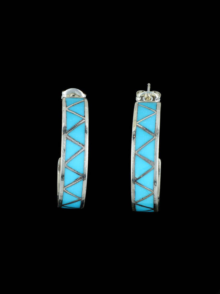 Zuni Turquoise Inlay Hoop Earrings - PuebloDirect.com