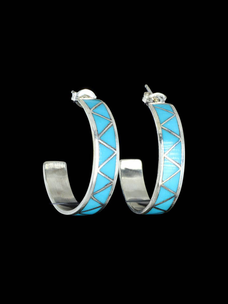 Zuni Turquoise Inlay Hoop Earrings - PuebloDirect.com