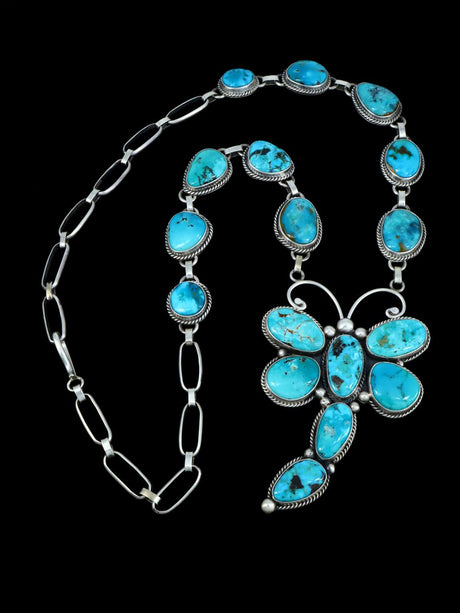 Native American Sterling Silver Royston Turquoise Dragonfly Lariat Necklace - PuebloDirect.com