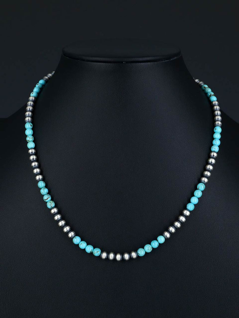 Native American Turquoise and Silver Bead Necklace - PuebloDirect.com